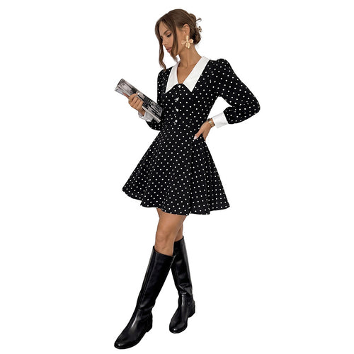 Black Polka Dot Peter Pan Collar A-Line Mini Dress