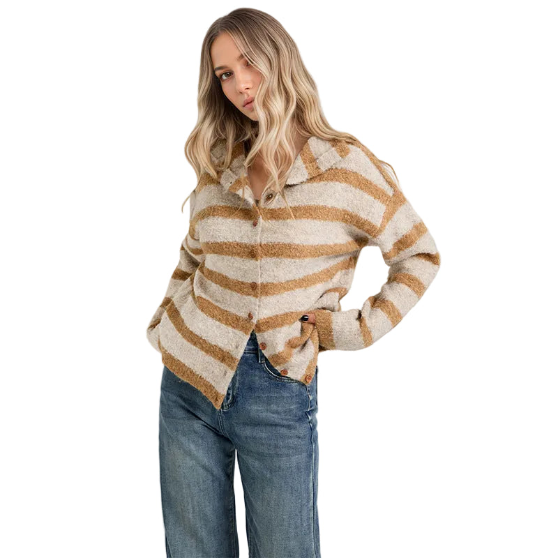 Color-Block Striped Knit Cardigan