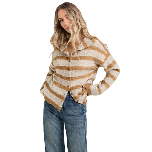 Color-Block Striped Knit Cardigan