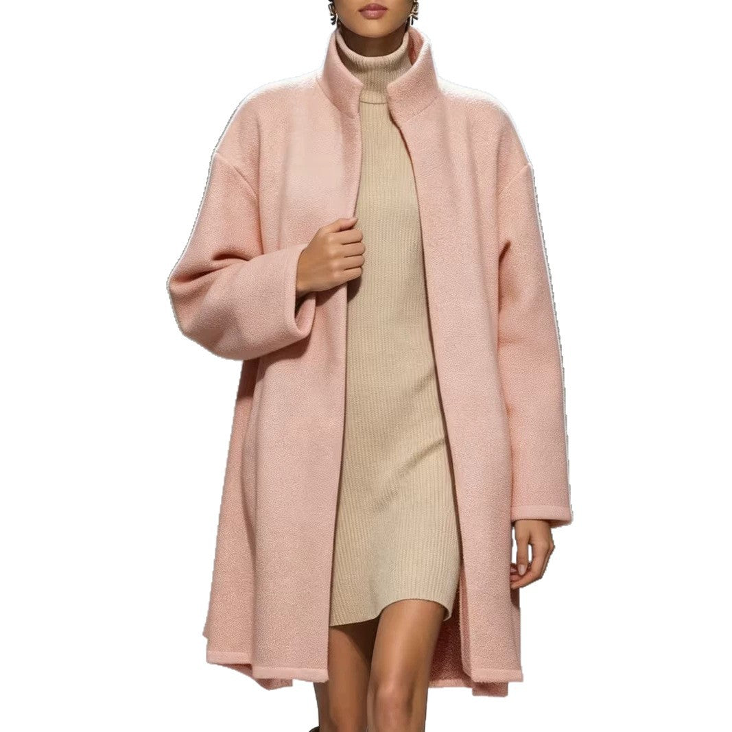 Soft Pink Longline Stand-Collar Coat
