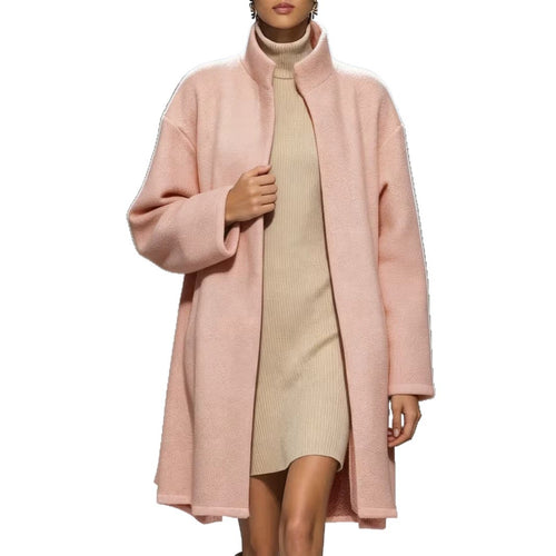 Soft Pink Longline Stand-Collar Coat