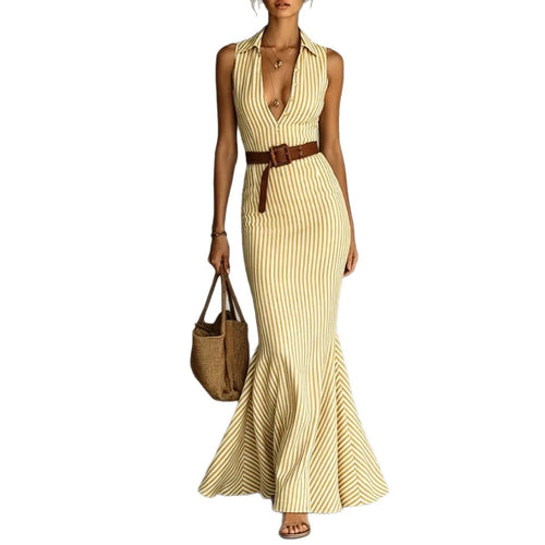 Striped Sleeveless A-Line Maxi Dress