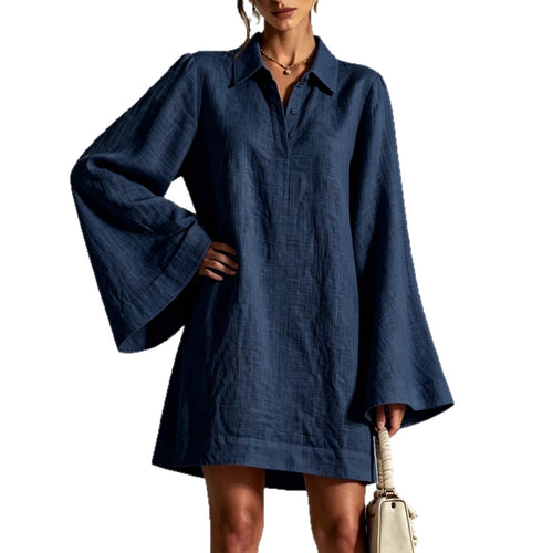 Collared Bell-Sleeve A-Line Midi Dress