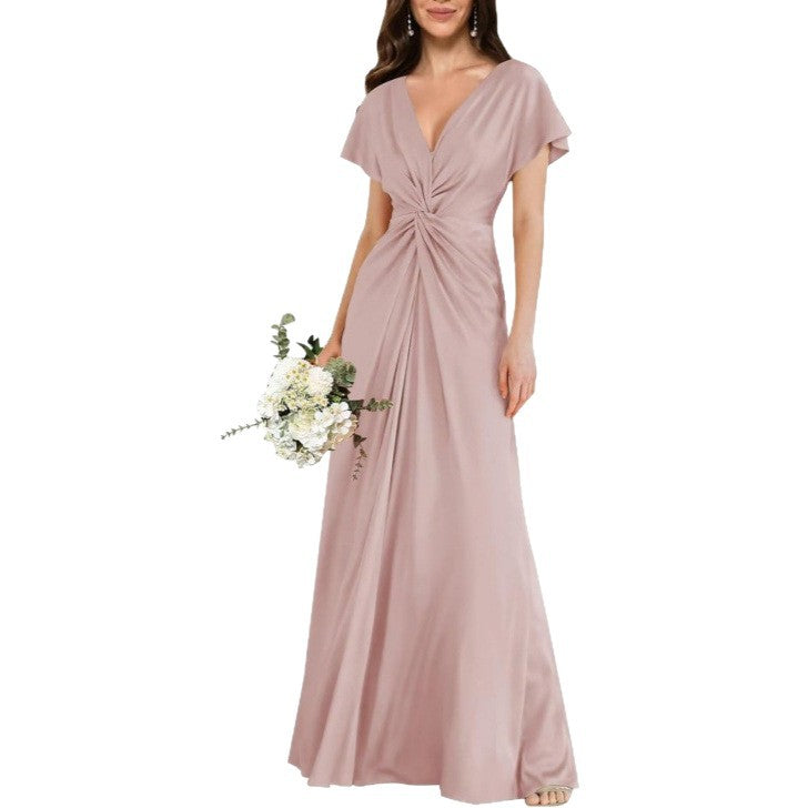 Elegant Contrast-Panel Tie-Waist A-Line Dress