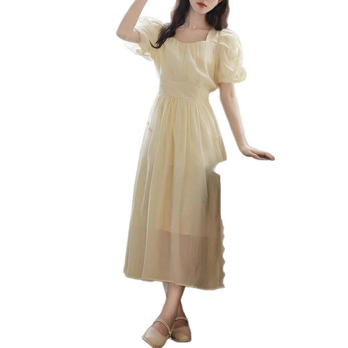 Ruffled-sleeve Waist-cinched Dress For Women