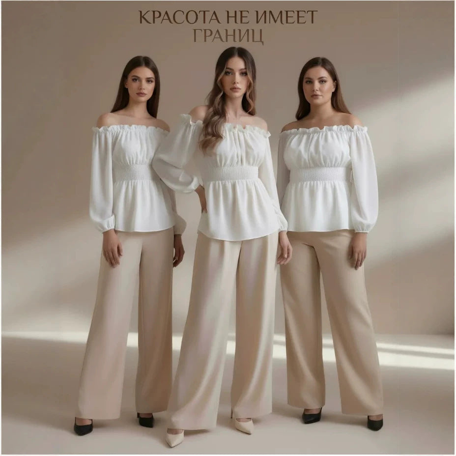 Off-Shoulder Smocked Flared-Sleeve Blouse
