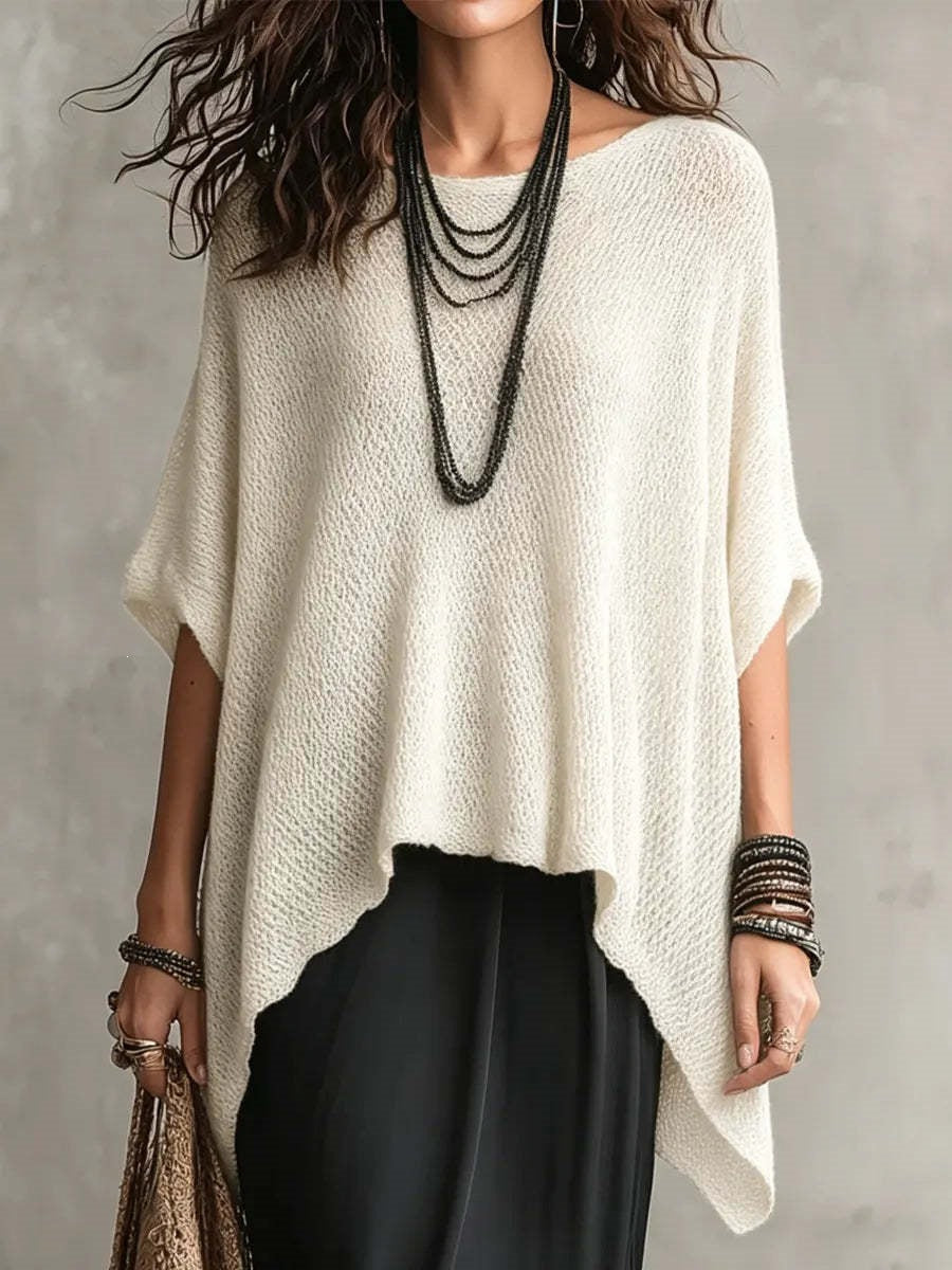 Oversized Asymmetric Knit Poncho Top