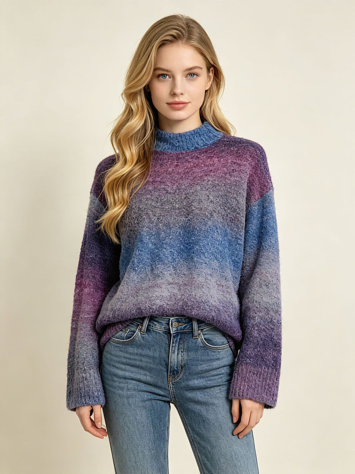 AutumnWinter Ombre Soft And Cozy Crew-neck Knit Top