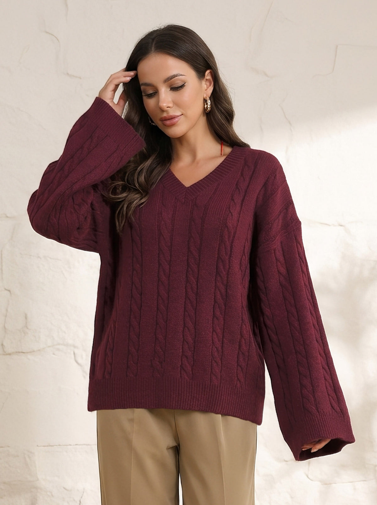 Simple And Versatile V-neck Knit Top