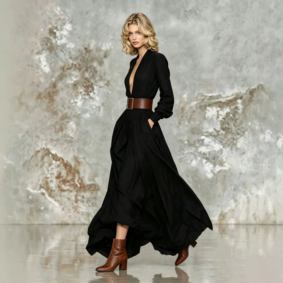 Waist-defined Maxi Dress