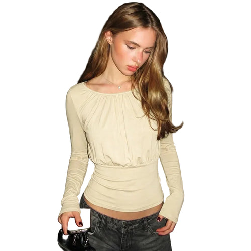 Fashionable And Sexy Waist-cinching Long-sleeve Top With A Back Tie