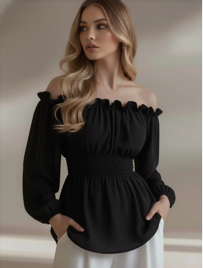 Off-Shoulder Smocked Flared-Sleeve Blouse