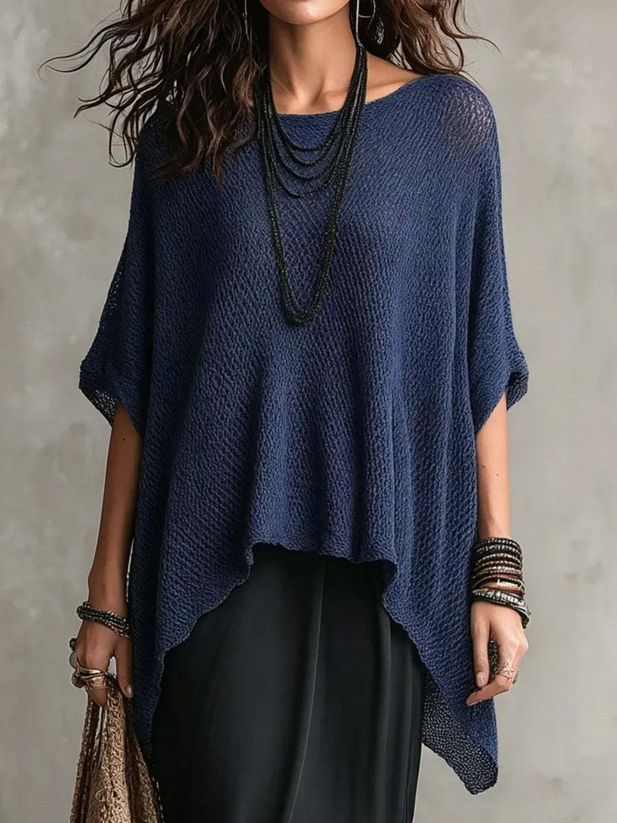 Oversized Asymmetric Knit Poncho Top