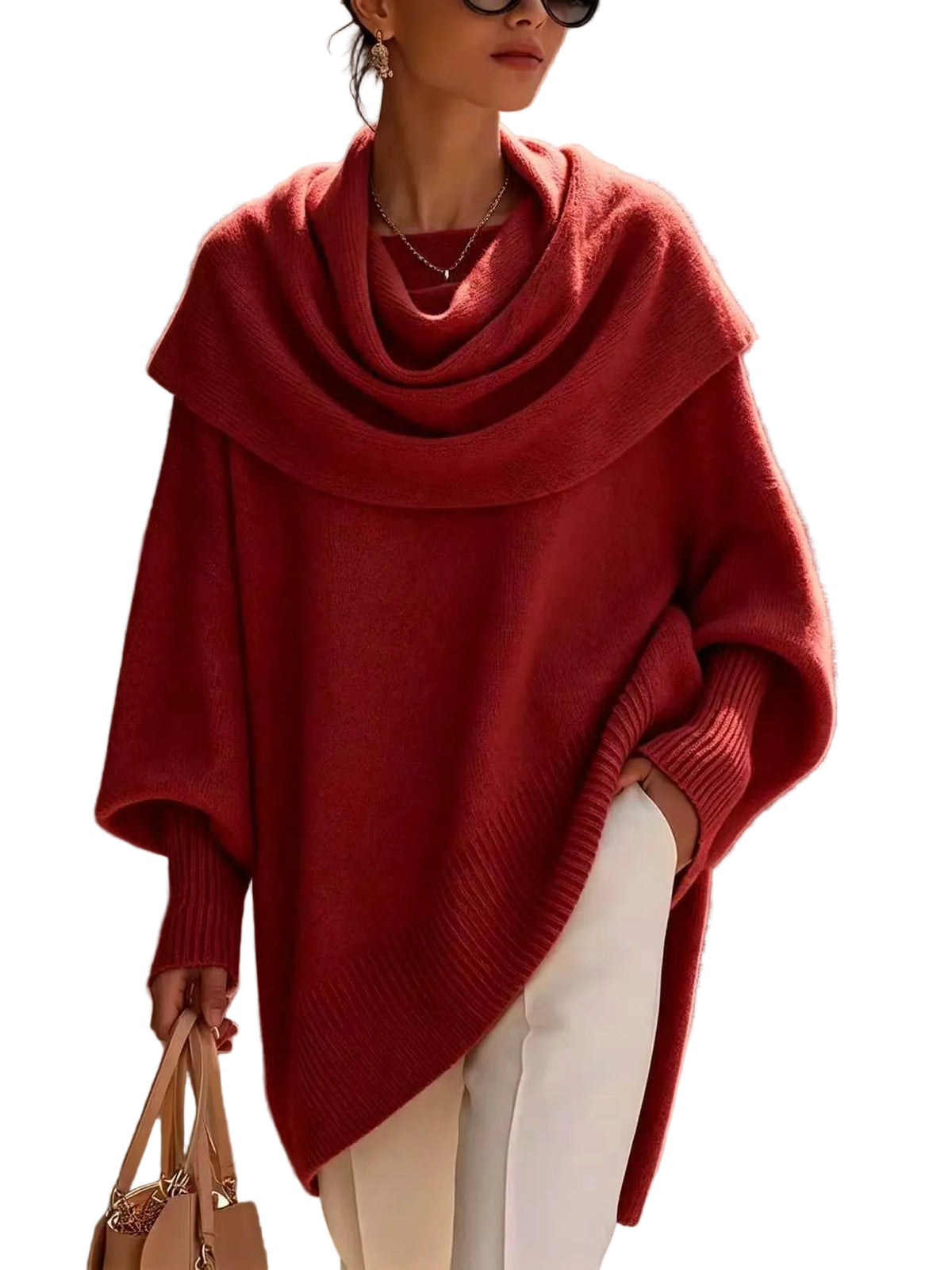 Soft Knit Draped Cowl-Neck Pullover