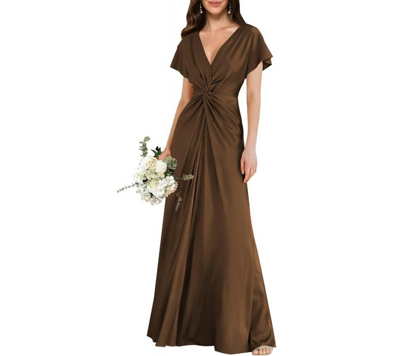 Elegant Contrast-Panel Tie-Waist A-Line Dress